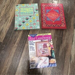 Holidays in cross stitch  1993 1989 hardbound books & Just Cross Stitch magazine